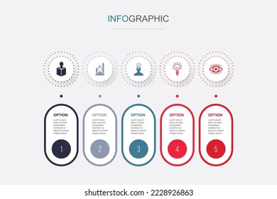 Selbstlernen, persönliches Wachstum, Inspiration, Kreativität, Visionssymbole Infografische Design-Vorlage. Kreatives Konzept mit 5 Schritten
