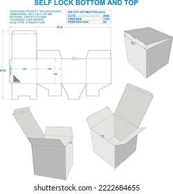 Self Lock Bottom and Top Box. Material: Duplex-310 gsm. Dimensions: 150 X 150 X 150 MM (Eps file scale 1:1). 2D: Real illustrations. 3D Box: Illustration only. Equipped die cut estimates prepared for 