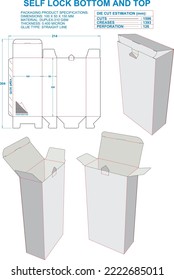 Self Lock Bottom and Top Box. Material: Duplex-310 gsm. Dimensions: 100 X 50 X 150 MM (Eps file scale 1:1). 2D: Real illustrations. 3D Box: Illustration only. Equipped die cut estimates prepared for 