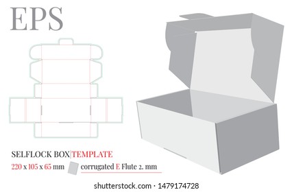 Self Lock Box Template, Vector with die cut / laser cut layers. White, clear, blank, isolated Self Lock Box mock up on white background. Packaging Design, Cake Box, Donuts Box. Cut and Fold