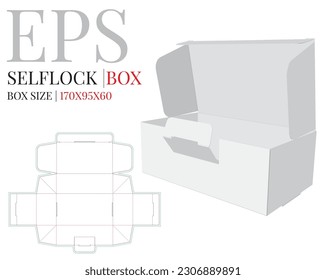 Self lock box template, Vector with die cut, laser cut layers. Delivery Box. White, blank, clear, isolated Paperboard Box mock up on white background. Packaging Design