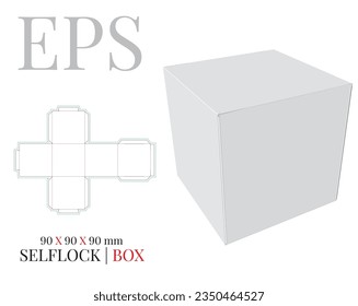 Self lock box template, Vector with die cut, laser cut layers. White, clear, blank, isolated Box mock up on white background. Self Lock Packaging design without glue, cut and fold 