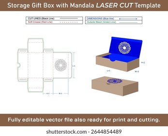 Self Lock Storage Box Dieline Template with Mandala Pattern lasercut