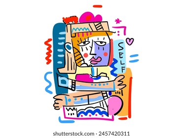 self love abstract art decorative portrait hand drawn decorative wall art vector illustration, card, cover, poster, print design.