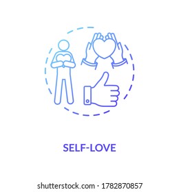 Self love blue gradient concept icon. Psychological wellness. Confidence and improvement. Positive attitude. Mental health idea thin line illustration. Vector isolated outline RGB color drawing