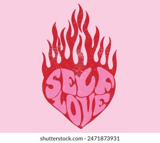 Obra de arte del club del amor propio. Amor con el diseño del Vector de fuego.