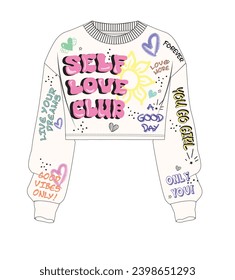 Self love club graffiti fashion trend slogan vector illustration for textile and other uses