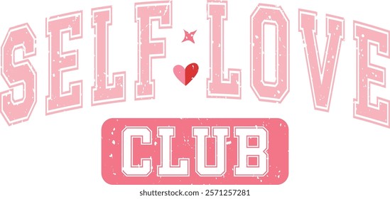 Self Love Club - Happy Valentine's day T-shirt Design, Valentine Varsity T-shirt design, Retro Valentine, retro Varsity, Love Heart Vector file, boho varsity, boho design