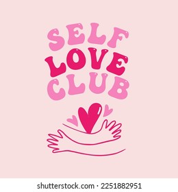 Self Love Club Illustration. Happy body positive concept.