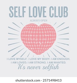 Self love club t shirt design. vector print design for t-shirt or other issues. ,Cute Valentines T-Shirt, Self Love Club Romantic Valentine Love Graphics Illustrations Merchandise for T-shirt,