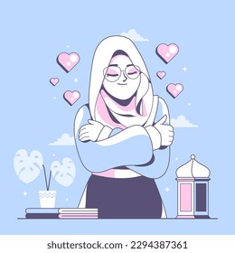 self love concept islamic girl cartoon character