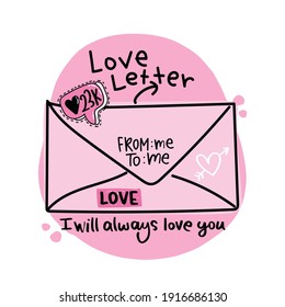 Self love concept with pink love letter from me to me text on