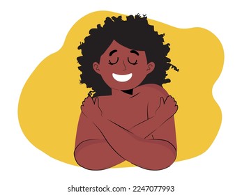 Self love concept, woman hugging herself. Love yourself. Love your body concept.
