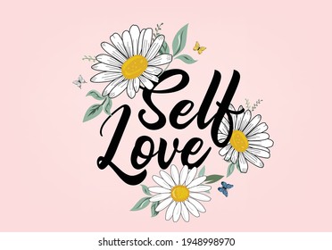 self love with daisy vector design