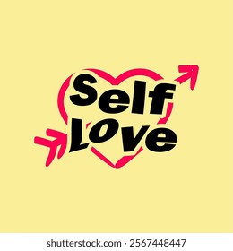 Self Love with heart arrow vector illustration. Good for valentine's day, poster, banner, flyer, wallpaper, sticker