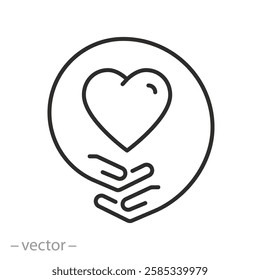 self love icon, yourself care, hands with heart, thin line vector illustration eps 10