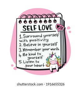 Self Love Ideas List On Notebook