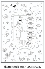 Self love motivation hijab kids doodles. llustration vector graphic of hijab kids Doodle  