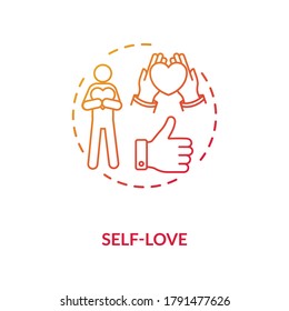 Self love red gradient concept icon. Psychological wellness. Confidence and improvement. Positive attitude. Mental health idea thin line illustration. Vector isolated outline RGB color drawing