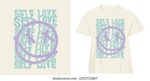 Self love retro vintage typography. Smiling emoji face icon drawing. Vector illustration design for fashion graphics, prints, t shirts.