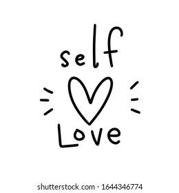 Self Love Short Saying With Heart About Mental Health With Linear Heart And Burst Clipart. Simple Wellbeing, Wellness Quote To Make Stickers, Wall Art Or T-shirt Iron On.