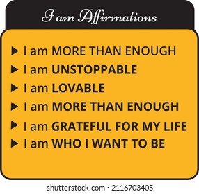 I am Self love and success Affirmation Vector Template, Law of attraction, Home decor, manifest graphics