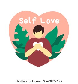 Self love vector with heart in the form of heart. A beautiful vector illustration with uplifting message