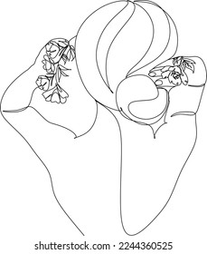 Self love Woman with flowers on head Feminine Floral Face illustration Minimalist line logo Modern black and white art