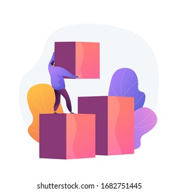 Self made businessman. Career ladder. Personal improvement, new opportunity. Man with cubes building stairs. Business growth, strategy development. Vector isolated concept metaphor illustration