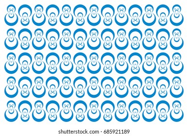 Self made pattern done by snowmen in really high resolution. Blue elements on white background. Wide composition.
