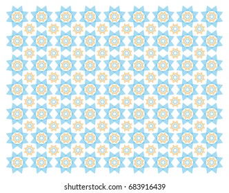 Self made stars pattern done by orange and blue. Colors are a little bit transparent. Arranged composition with white background and small margins.