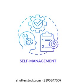 Self management blue gradient concept icon. Personal development abstract idea thin line illustration. Strategic planning. Self control. Isolated outline drawing. Myriad Pro-Bold font used