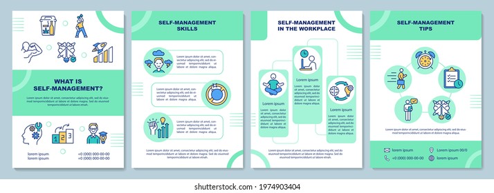Self management brochure template. Boost productivity at work. Flyer, booklet, leaflet print, cover design with linear icons. Vector layouts for presentation, annual reports, advertisement pages