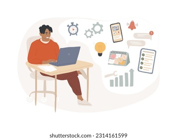Self management isolated concept vector illustration. Personal management, self-regulation learning, self-organization course, auto motivation, productivity software, efficiency vector concept.