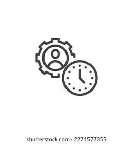 Self management line icon. Person with clock gear linear style sign for mobile concept and web design. Ability outline vector icon. Symbol, logo illustration. Vector graphics