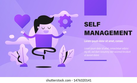 Self Management, Meditation. Presentation Background with Concept Illustration.