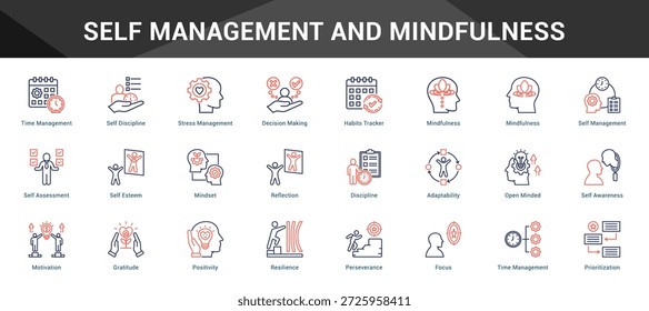 Conjunto cohesivo de iconos vectoriales minimalistas que representan ideas clave con claridad visual