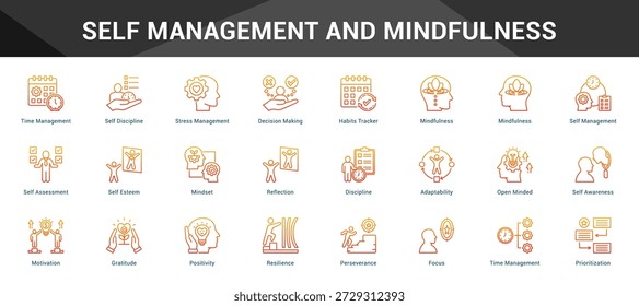 Conjunto cohesivo de iconos vectoriales minimalistas que representan ideas clave con claridad visual