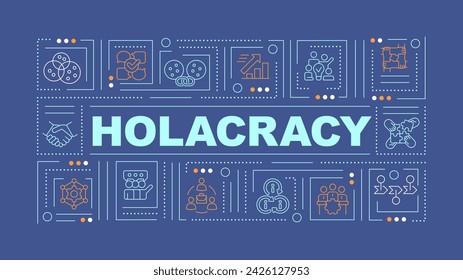 Self management purple text concept. Holacracy structure. Typography banner. Flat design. Vector illustration with title text, editable line icons. Ready to use. Arial Black font used
