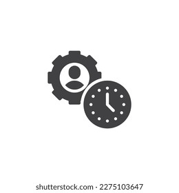 Self management vector icon. Person with clock gear filled flat sign for mobile concept and web design. Ability glyph icon. Symbol, logo illustration. Vector graphics