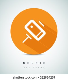 a self mobile phone in a holder self isolated minimal single flat linear icon in color. Line vector icon for websites and mobile minimalistic flat design. Modern trend concept design style