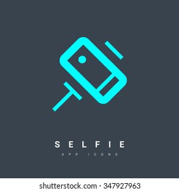 a self mobile phone in a holder self isolated minimal single flat linear icon in color. Line vector icon for websites and mobile minimalistic flat design. 