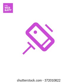 a self mobile phone in a holder self isolated minimal single flat linear icon in color. Line vector icon for websites and mobile minimalistic flat design.