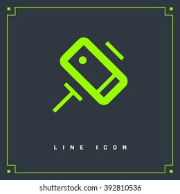 a self mobile phone in a holder self isolated minimal single flat linear icon in color. Line vector icon for websites and mobile minimalistic flat design.