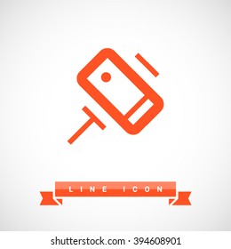 a self mobile phone in a holder self isolated minimal single flat linear icon in color. Line vector icon for websites and mobile minimalistic flat design.