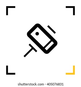 a self mobile phone in a holder self isolated minimal single flat linear icon in color. Line vector icon for websites and mobile minimalistic flat design.