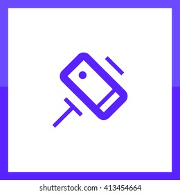 a self mobile phone in a holder self isolated minimal single flat linear icon in color. Line vector icon for websites and mobile minimalistic flat design.