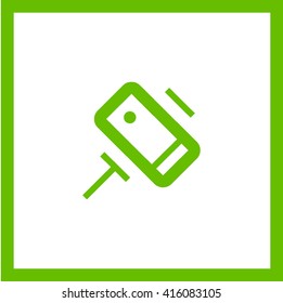 a self mobile phone in a holder self isolated minimal single flat linear icon in color. Line vector icon for websites and mobile minimalistic flat design.