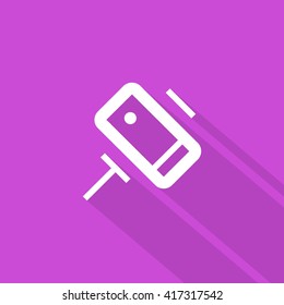 a self mobile phone in a holder self isolated minimal single flat linear icon in color. Line vector icon for websites and mobile minimalistic flat design.