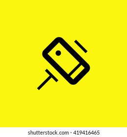 a self mobile phone in a holder self isolated minimal single flat linear icon in color. Line vector icon for websites and mobile minimalistic flat design.